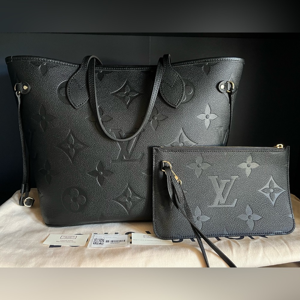 NEW Louis Vuitton Giant Monogram Empreinte Black Leather Neverfull MM